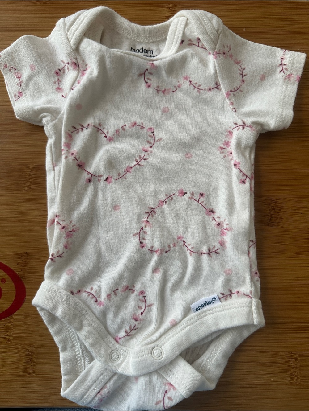 Gerber White One-Piece Bodysuit with Pink Heart Wreaths